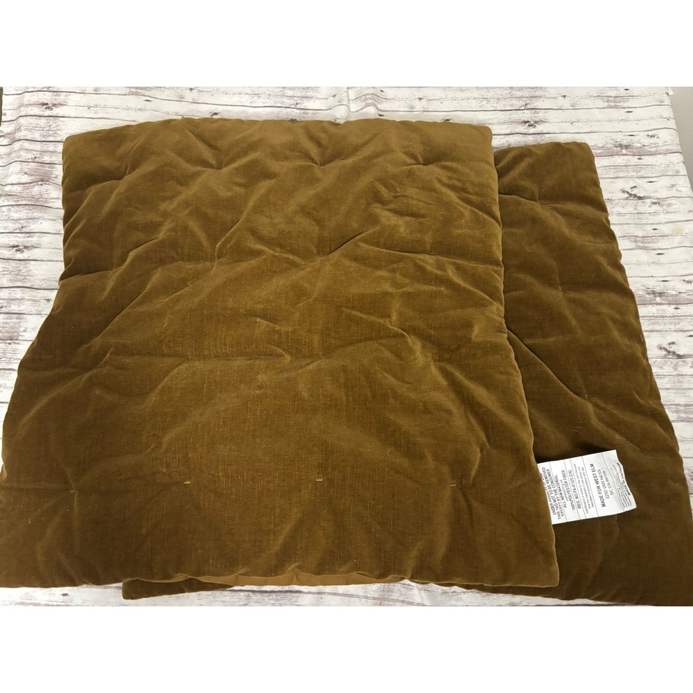 New West Elm Classic Cotton Velvet Tack Stitch Set Of 2 Euro Shams Cumin Gold